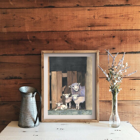 Sheep Family Original Watercolor Painting