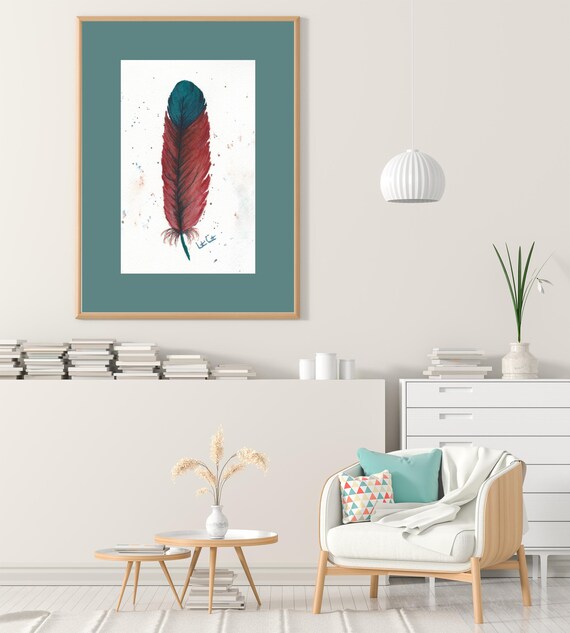Red Feather Watercolor Painting