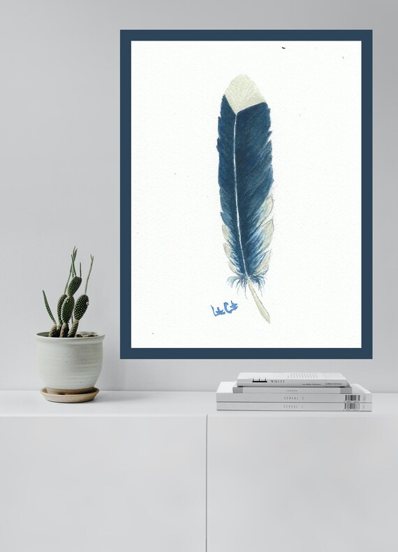 Blue Feather Original Watercolor Painting