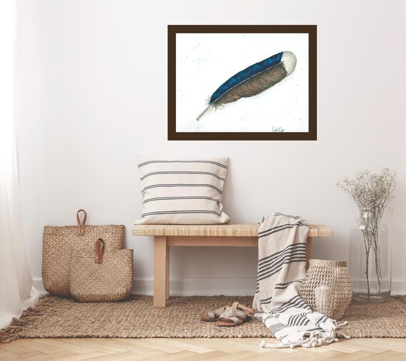 Blue and Brown Feather Watercolor Painting