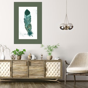 Green and Teal Feather Watercolor Painting