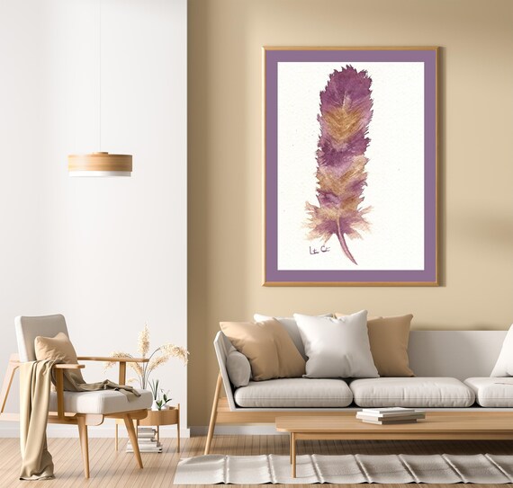 Gold and Purple Feather Original Watercolor Painting