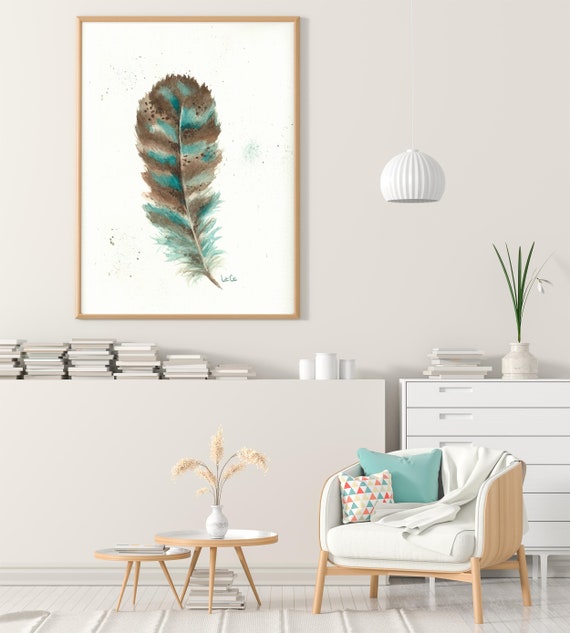 Turquoise Feather Watercolor Painting