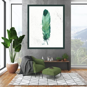 Green Feather Original Watercolor Painting