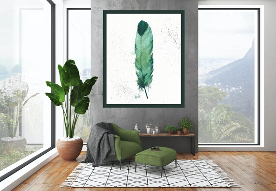 Green Feather Original Watercolor Painting