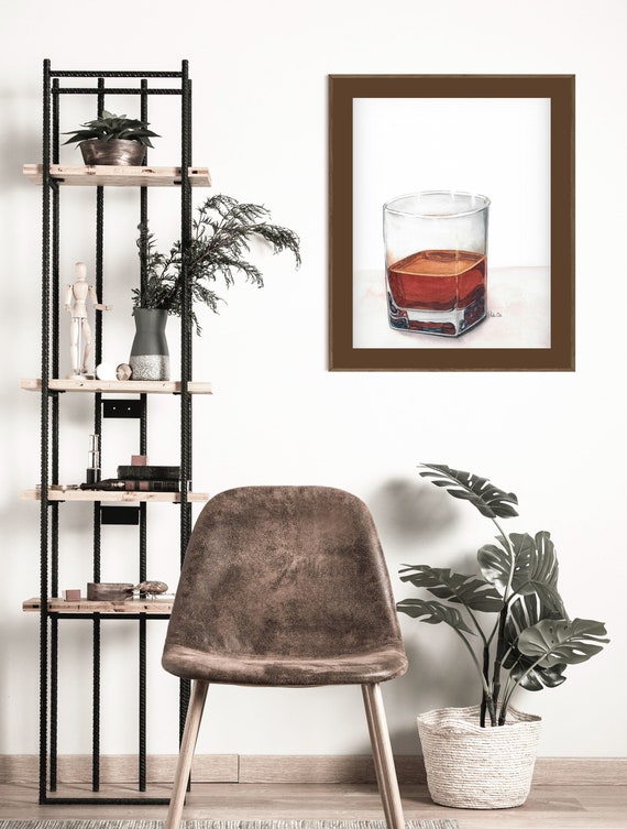 Bourbon Original Watercolor, Bar Wall Art, Cocktail Art