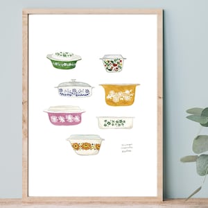 Vintage Casserole Dishes Art Print 8"x10"