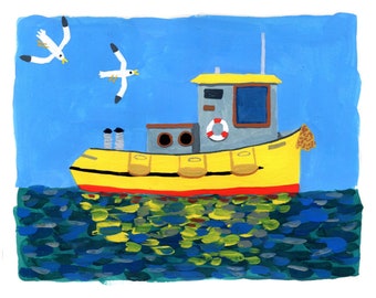 Little Yellow Tugboat 5"x7" Art Print