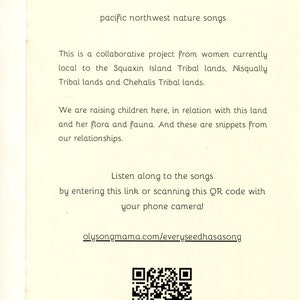 Every Seed Has a Song: PNW Nature Songs zine w/link to website image 2