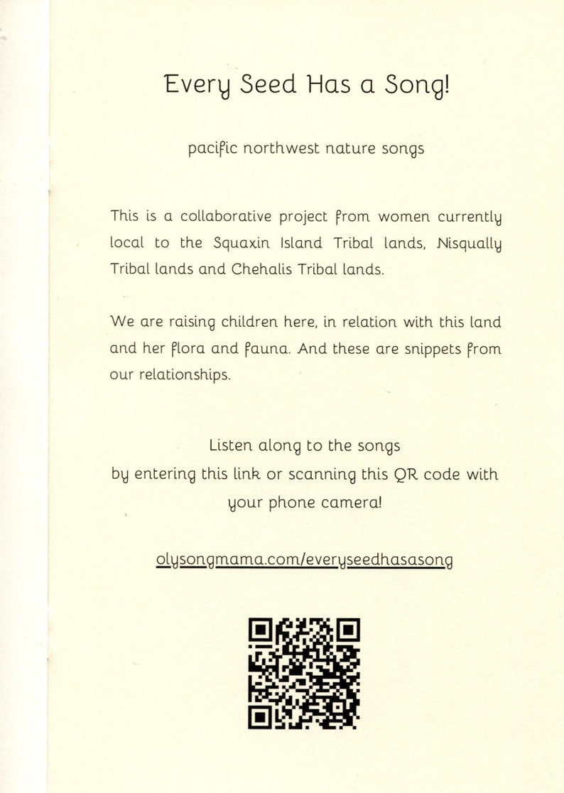 Every Seed Has a Song: PNW Nature Songs zine w/link to website image 2