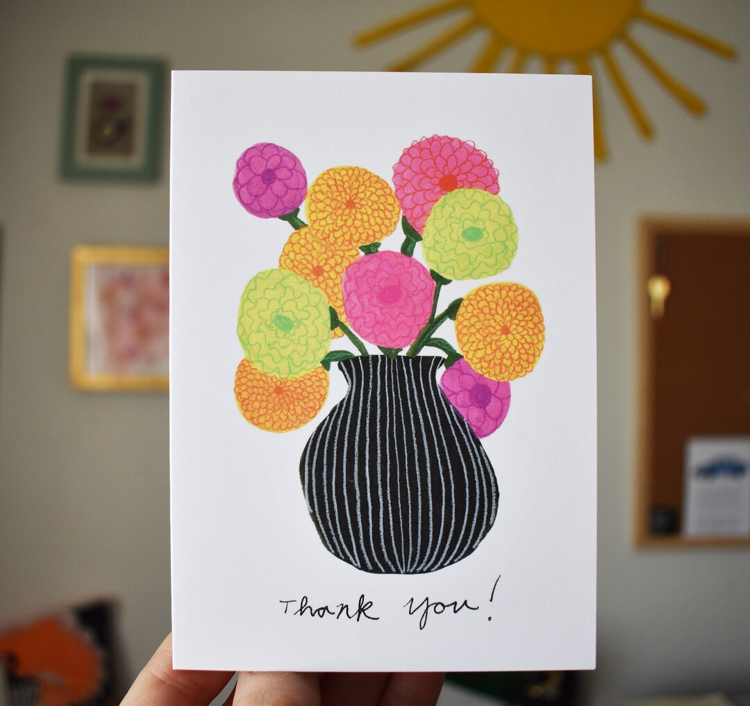 Thank You Floral Vase Greeting Card - Etsy