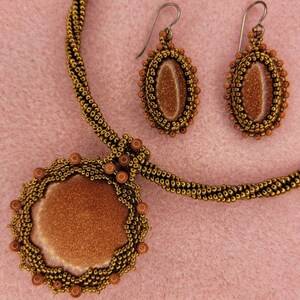 Goldstone Pendant, Goldstone Earrings, Beaded Necklace. Goldstone Necklace/Earring Set