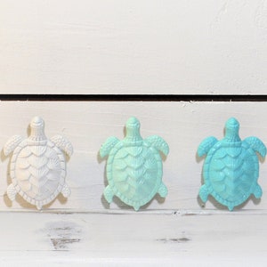 Sea Turtle knob, Beach Glass Turtle Drawer Pull, Turtle Cabinet Handle, Coastal Bathroom Decor, Beach House Knob, Over 50 colors available