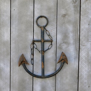 Metal Anchor with Chain Wall Decor, Blue Anchor, Nautical Beach Coastal Decor. Cabin, Lake House, Wall Hanging, Navy Maritime Art