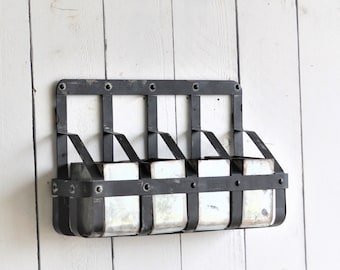 Black Metal Shelf Wall Basket With Four Galvanized Bins, Industrial Wall Hanging, Steampunk Office Kitchen Laundry Decor