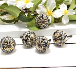 Foiled knob, Floral Drawer Pull, Ceramic Flower Knob, Cabinet Hardware