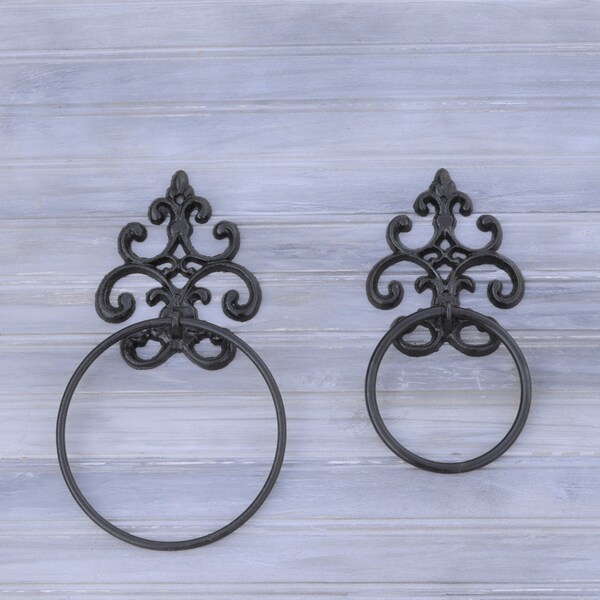 Fleur de lis Towel Ring, Bathroom Kitchen Wall Decor, Towel Hook