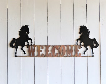 Welcome Sign, Horse Art, Farmhouse Western Ranch Barn Wall Decor