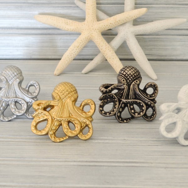 One Octopus Cabinet Knob, Sea Creature Drawer Pull, Dresser Furniture Desk Hardware, Coastal Beach Nautical
