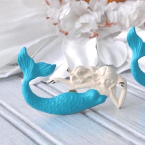 Turquoise Mermaid Knob, Nursery Drawer Pull, Beach house door handle