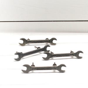 Silver Wrench Drawer Pull, Garage Cabinet Door Handle, Mechanics Wrench Knob, Contractors Tool Box Pull, Center to Center 2 7/8 Inch, WRENCH