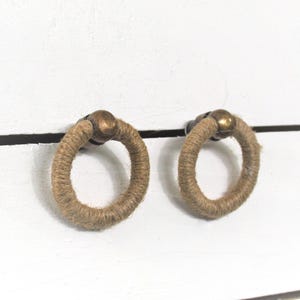 Jute rope ring pull, Coastal drop down pull, nautical decor