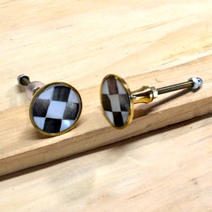 Black and White Mother of Pearl Knob, Brass Shell Drawer Pull, Decorative Cabinet Hardware
