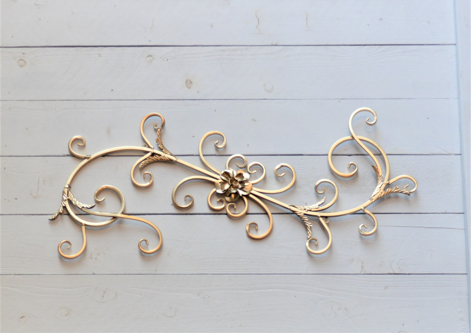 Scroll and Flourish Metal Wall Hanging Gold Floral Art Etsy