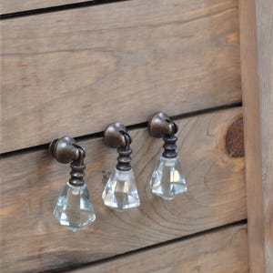 Glass Knob, Teardrop Drawer Pull, Bronze Door Handle, Cabinet Hardware