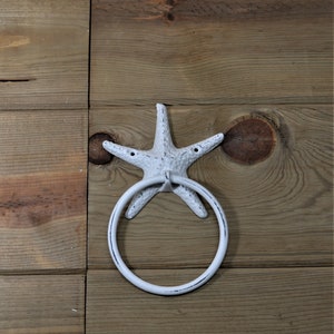 Starfish Towel Ring, Beach Nautical Decor, Coastal Bathroom Kitchen Hook, Star Fish Art image 2