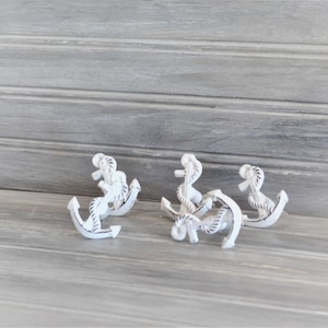 Distressed White Anchor Knob, Nautical Drawer Pull, Coastal Bathroom Handle, Cabinet Hardware