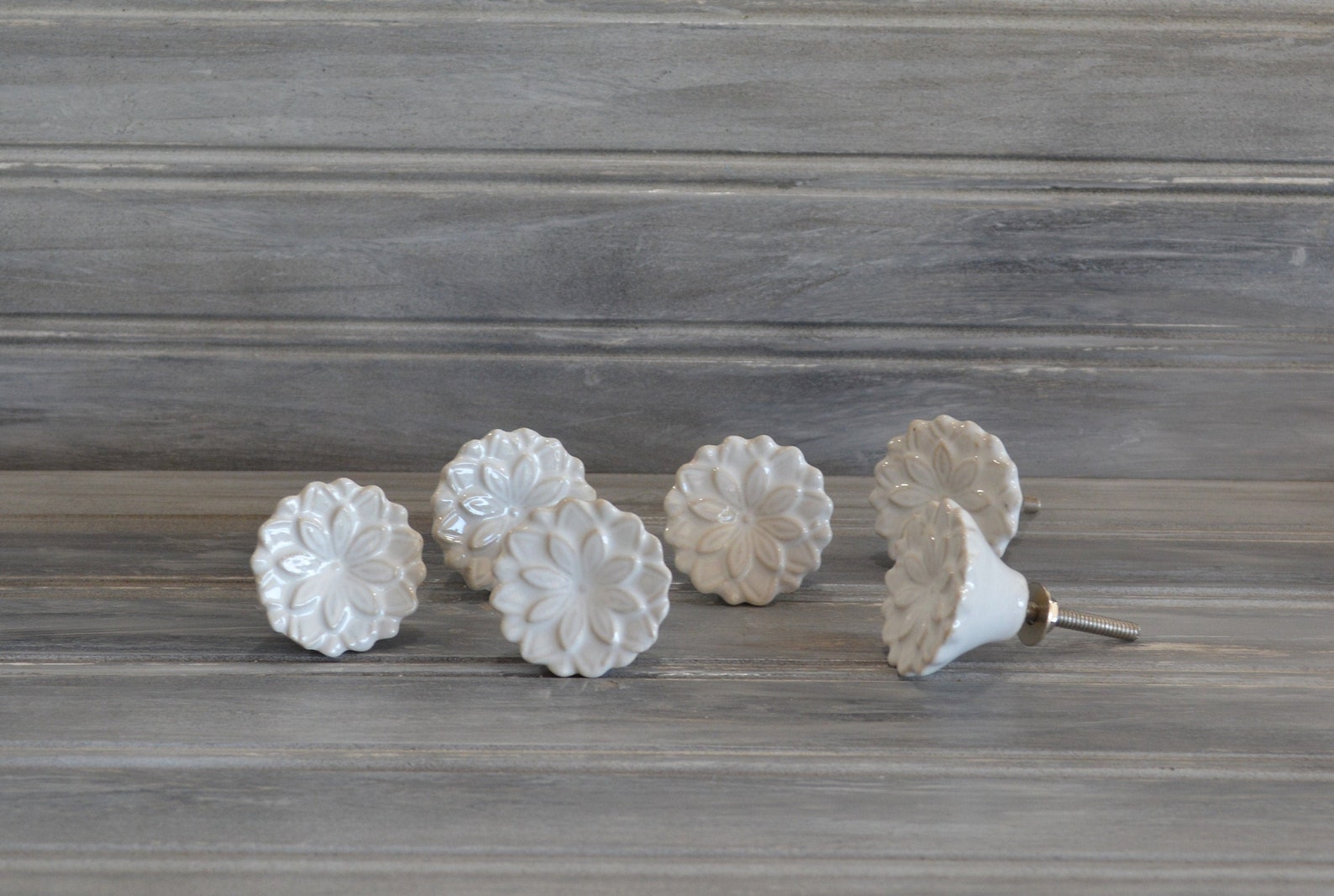 white flower drawer knobs
