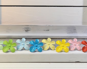 Whimsical floral knob, Yellow Daisy drawer pull, dresser handle