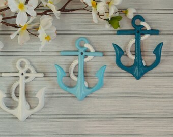 One Anchor Hook, Nautical Bathroom Kitchen Towel Ring, Beach House Coastal Navy, Boating, Maritime Decor.  Towel, Hat, Jewelry Rack