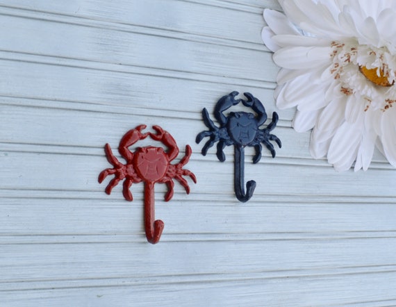 One Crab Hook, Beach Nautical Decor, Coastal Bathroom Kitchen Towel Ring,  Coat Hat Jewelry Holder 