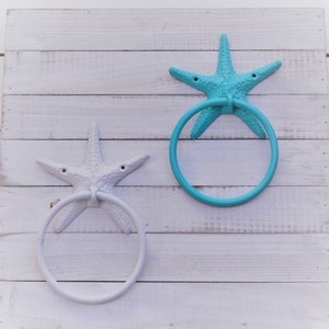 Starfish Towel Ring, Beach Nautical Decor, Coastal Bathroom Kitchen Hook, Star Fish Art image 5