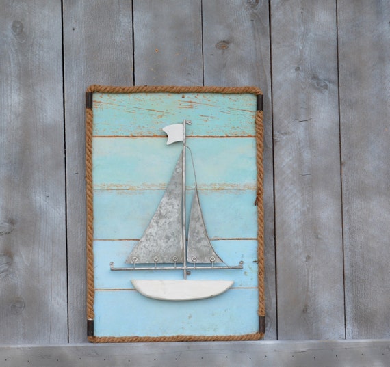 Wood Sailboat Wall Decor Plank Sailboat With Rope Wall Decor Etsy