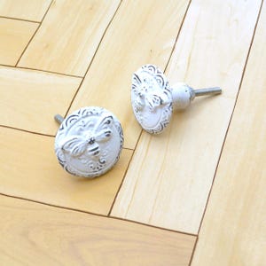 Honey Bee Knob: Distressed White Hornet Drawer Pull, Shabby Chic Hardware