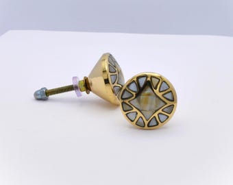Mother of Pearl Knob, Brass Capiz Shell Drawer Pull, Decorative Cabinet Hardware