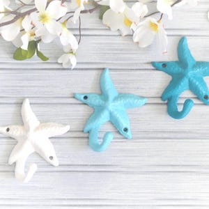 Iron Starfish Hook, Coastal Bathroom Wall hook, Blue Starfish Towel Hook, Beach House Decor, Over 50 colors available