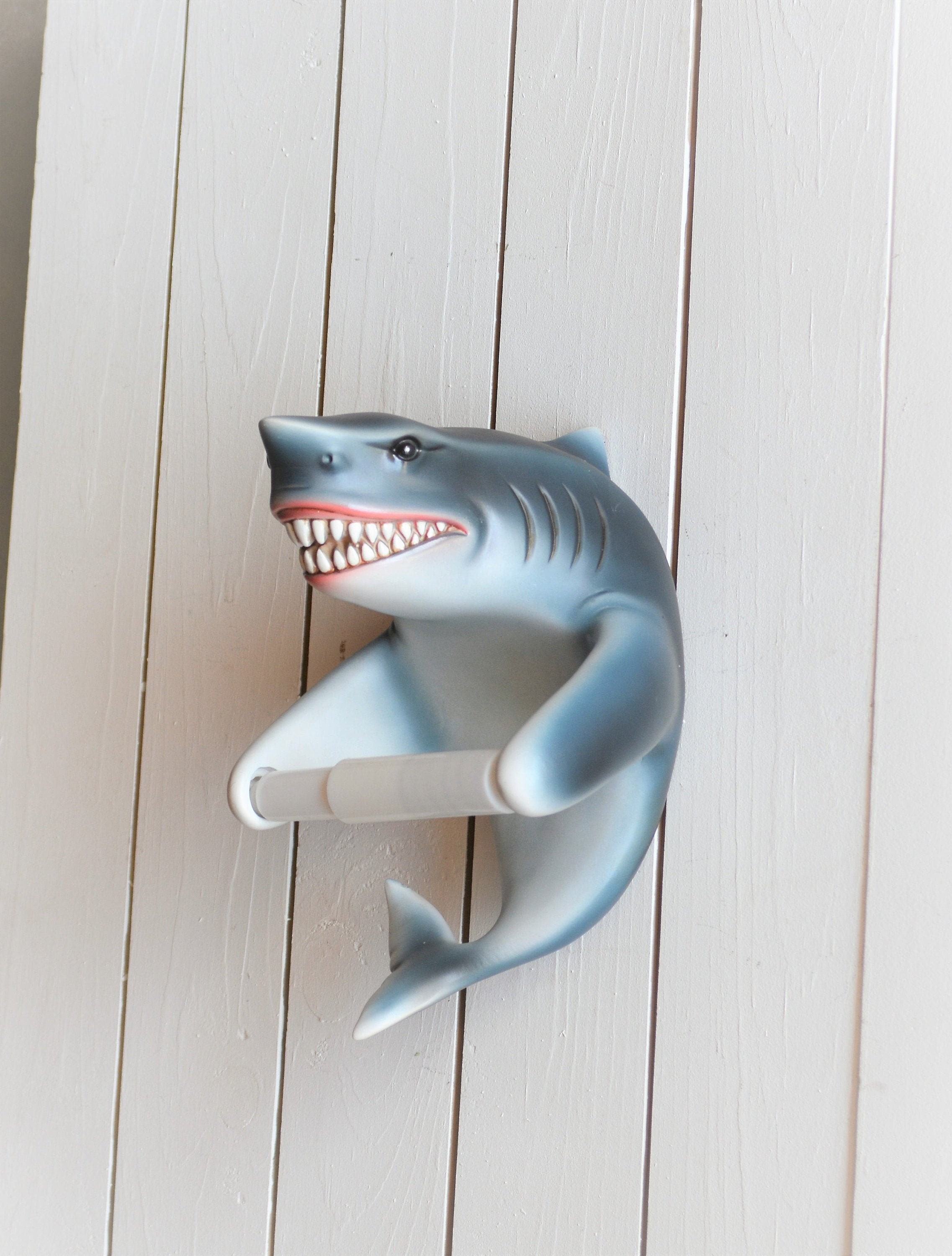 Shark Toilet Paper Holder Coastal Bathroom Beach Nautical Etsy