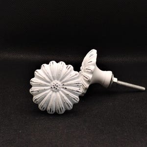 White Daisy Knob, Distressed Flower Drawer Pull, Shabby Chic Door Handle