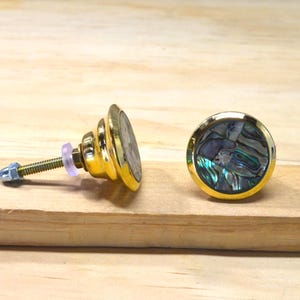 Green Mother of Pearl Knob, Brass Capiz Shell Drawer Pull, Abalone Dresser Handle