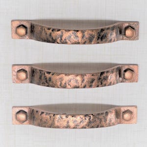 Rustic Copper Drawer pull, Hammered Door Handle, 4" Inch Centers, Kitchen Cabinet Hardware