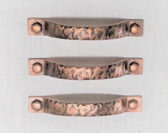 Rustic Copper Drawer pull, Hammered Door Handle, 4" Inch Centers, Kitchen Cabinet Hardware