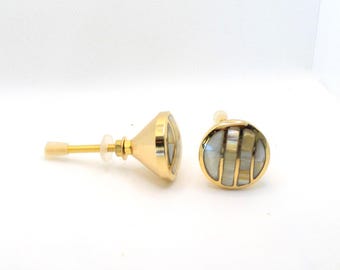 Parallel Lines Mother of Pearl Knob, Brass Capiz Shell Drawer Pull, Cabinet Hardware
