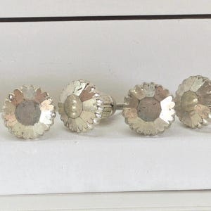 Antique Silver Glass Knob, Silver Vintage Scallop Drawer Pull, Glass Cabinet Hardware Knob, Furniture Desk Pull