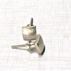 Square Hammered Knob, Rustic Drawer Pull, Nickel Door Handle, kitchen Cabinet Hardware