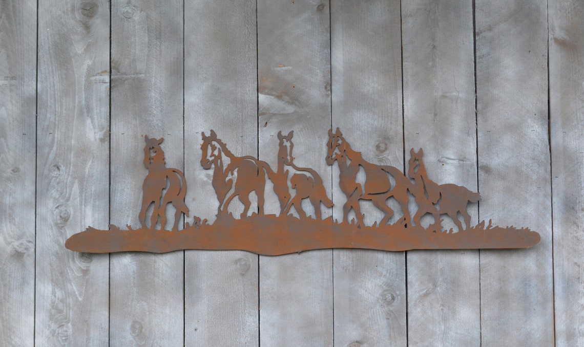 Rustic Metal Running Horses Wall Hanging Farmhouse Western Etsy