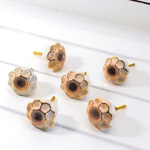 Gold Trimmed Flower knob, Pink Crackle Drawer Pull, Ceramic Flower Knob, Gold Floral Cabinet Hardware